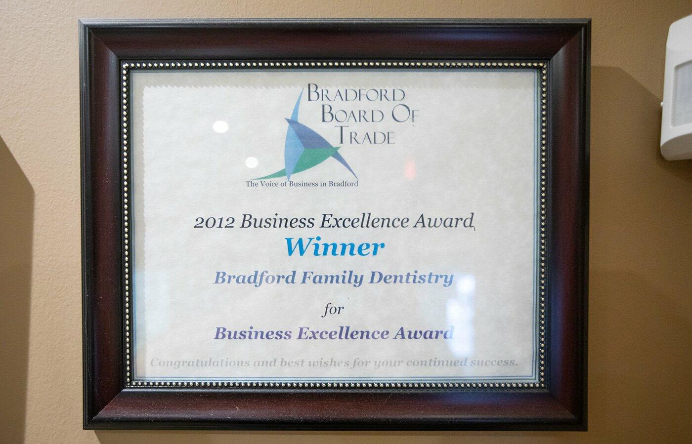 2012 Business Excellence Award - Bradford Board of Trade